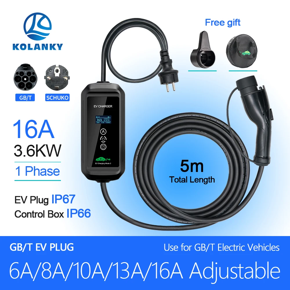

16A 3.6KW EV Charger GBT Wallbox Adjust Current Charging For Chinese BYD Hybrid Eletric Vehicle Cars Set Timer Cable 5M