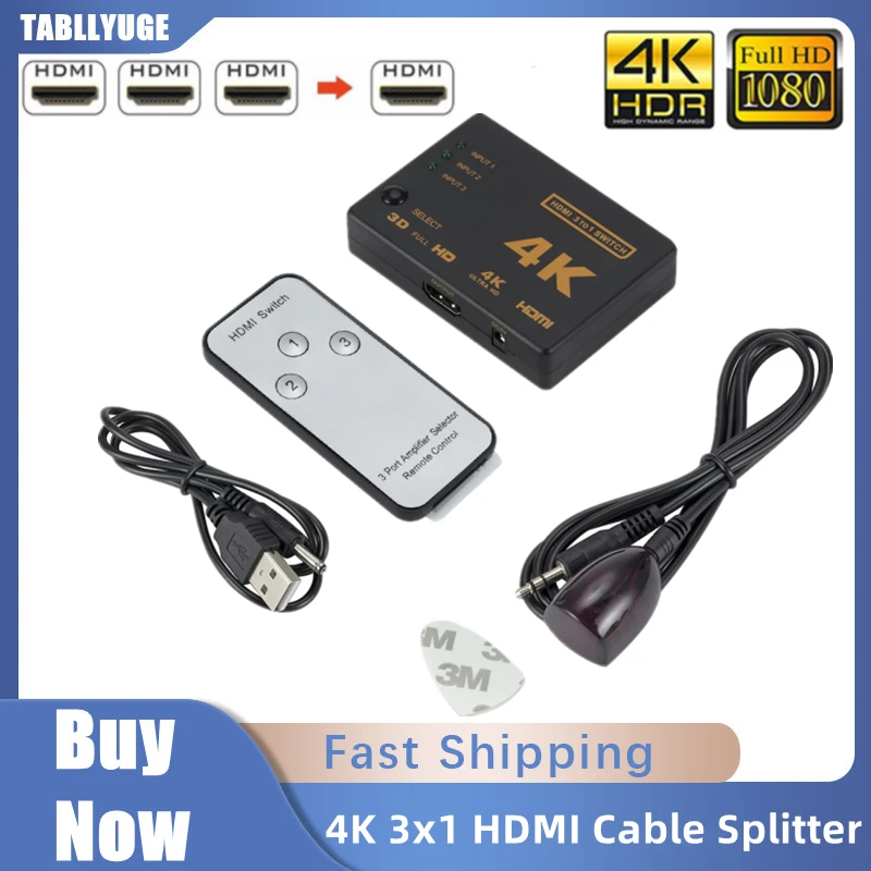 4K 2K 3X1 Hdmi Cable Splitter Hd 1080P Video Switcher Adapter 3 Input 1 Porta Di Uscita Hub Hdmi Per Ps4 Xbox Dvd Hdtv Pc Laptop Tv