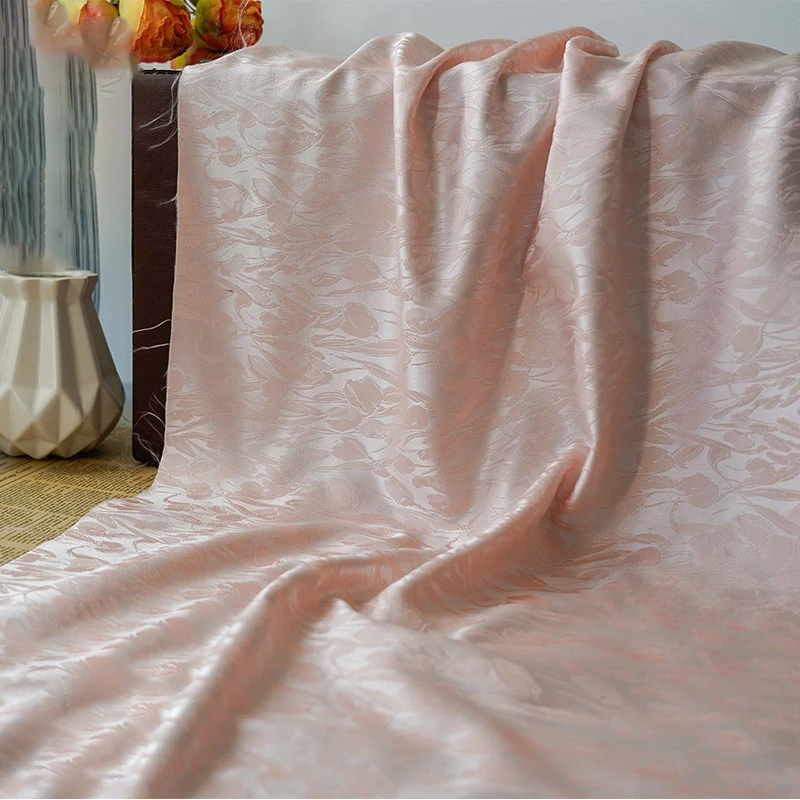 

Light Pink Soft Waxy Tulip Jacquard Fabric Girly Women's Dress Shirt Bag Diy Sewing Fabric 50cmx165cm