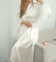 Feather Blush Kimono Robe Boudoir Wedding Floor Length Maxi Dressing Gown Robes Bride to Be Hen Party Stain Silk Lingerie - Image 3