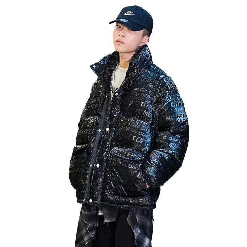 

2023 Fashion Winter Puffer Jacket Men New Teen Coats Men's Original Cotton-Padded Printed Loose Warm Coat Youth Clothing