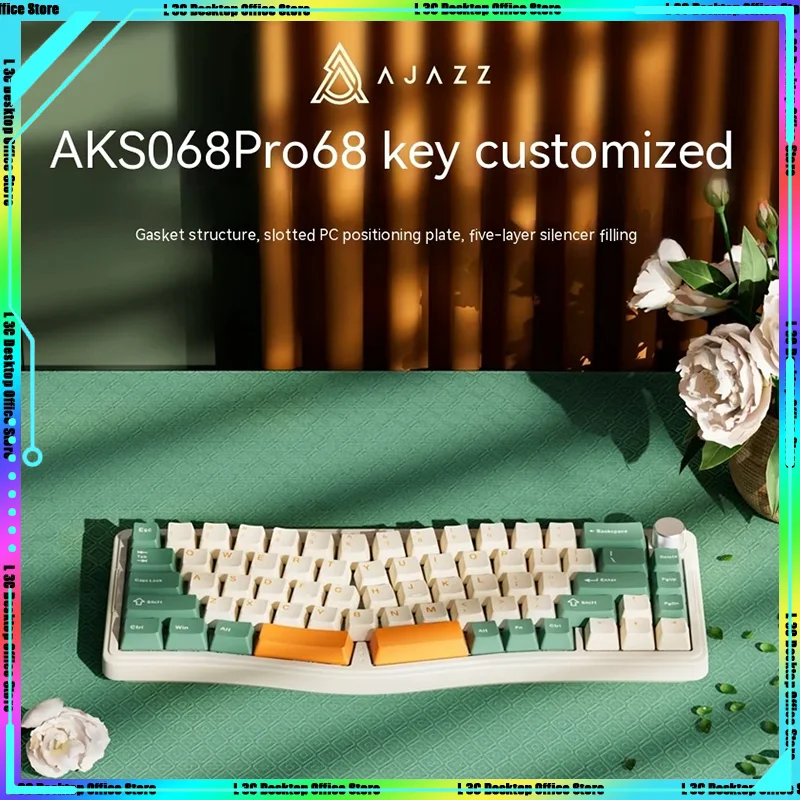 

Ajazz Aks068pro Mechanical Keyboard Gaming Multifunctional Knob 3 Mode Hot Swap Rgb Wireless Via Gasket Structure Pc Office Gift