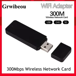 Grwibeou Portable 300Mbps Wireless USB2.0 Wifi Adapter High Speed 2.4G&5G RT5572 Universal Dual Band Network Card For PC Laptop