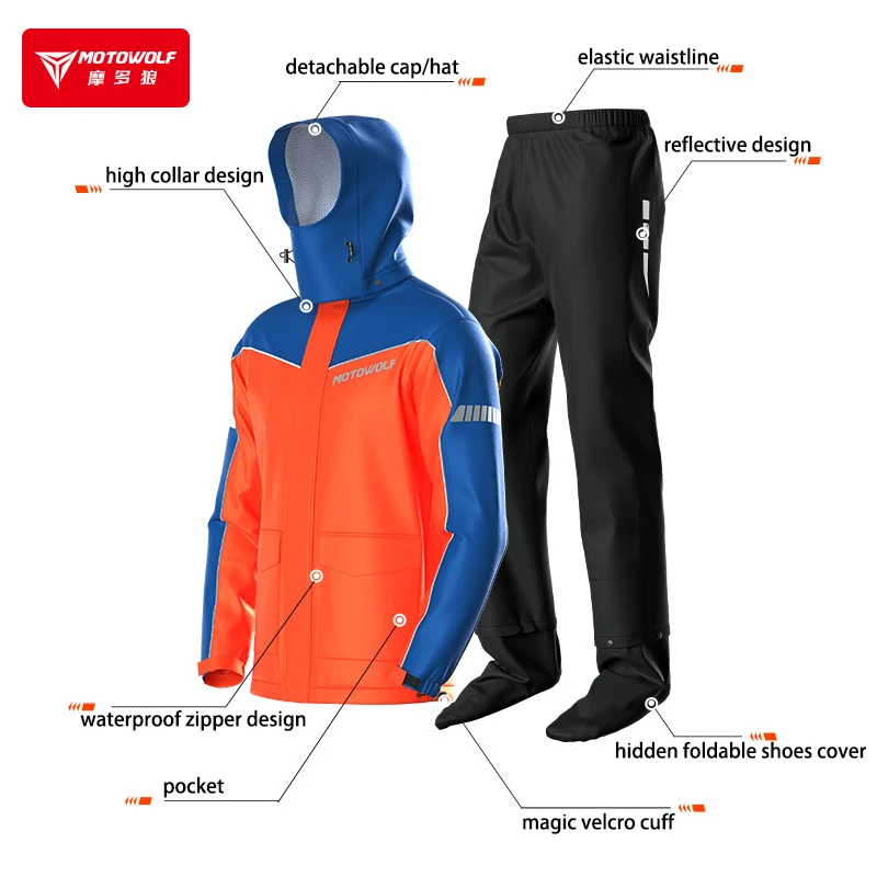 Rainsuit Motorcycle Split Waterproof Jacket and Pants Multicolor Reflective Portable Raincoat with Cap Hat Shoes Cover motorcycle raincoat motorcycle jacket