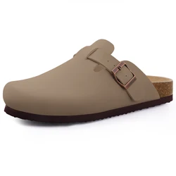 Unisex Fashion Leather Clogs with Arch Support - Comfortable Indoor & Outdoor Slip-Ons - 42 (Apricot A)
