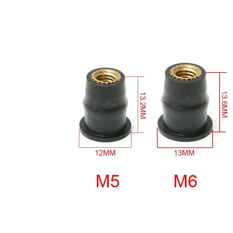 10/20/50/100 Pcs M6 M5 Rubber Well Nut Metric Motorcycle Windscreen Well Nut Brass NUTS For Windscreens Fairings Cowl brass insert nuts,motorcycle fasteners,motorcycle rivet nuts,motorcycle screws,auto accessories,motorcycle accessories,car accessories