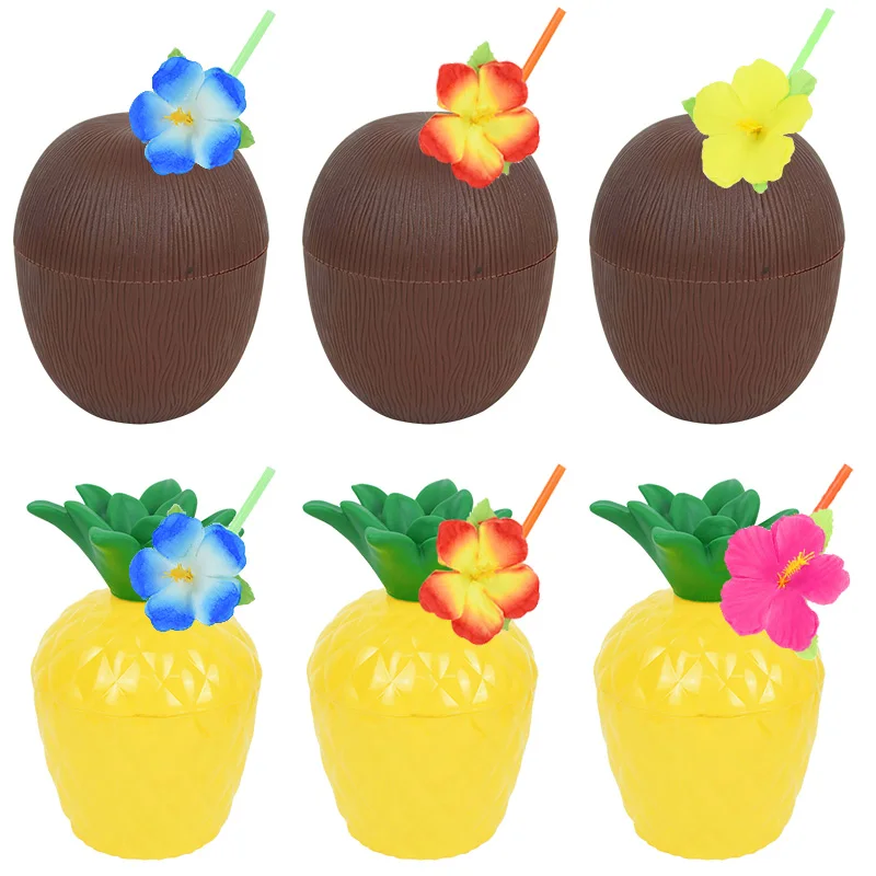 6/12pcs Hawaii Party Coconut Pineapple Cups Luau Flamingo Summer Beach Birthday Hawaiian Tropical Party Decoration Wedding