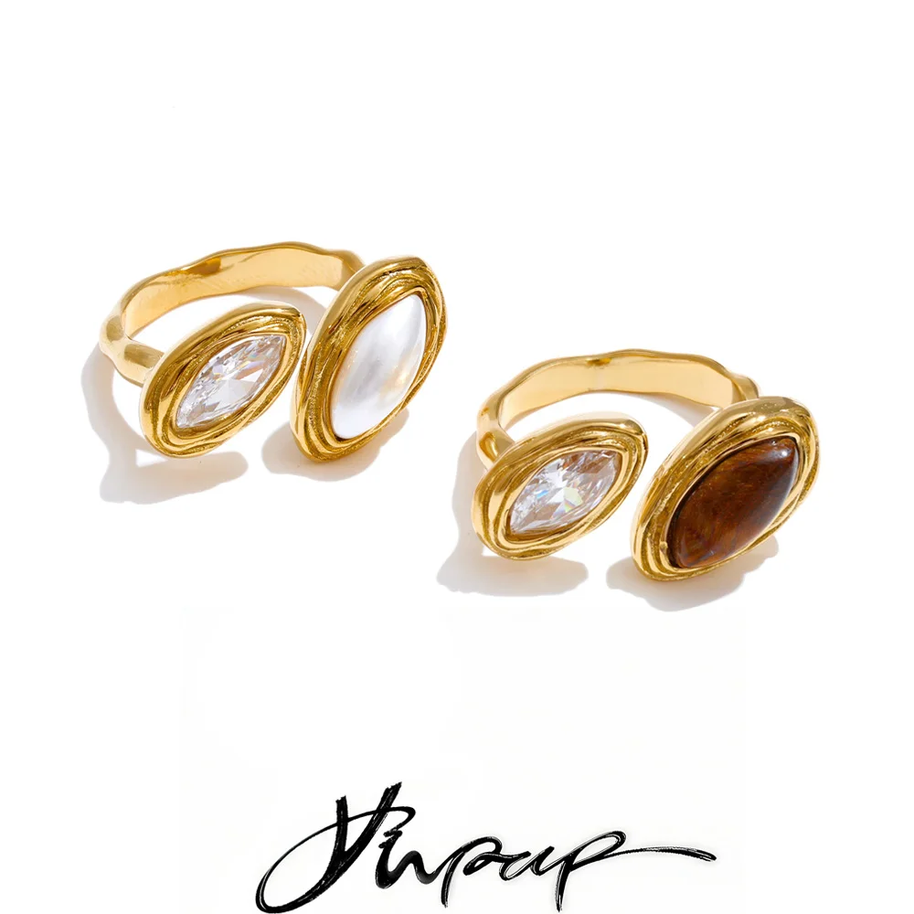 Yhpup Adjustable Stainless Steel Ring Tiger Stone
