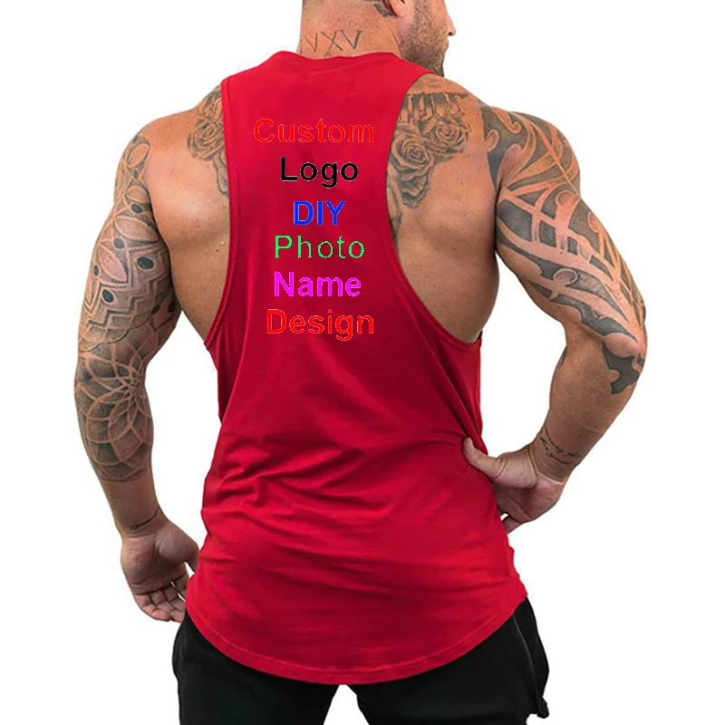 Customized Brand Logo Gym Sleeveless Shirt Mens Bodybuilding Fitness Hooded Tank  Top Men DIY Graphics Printing