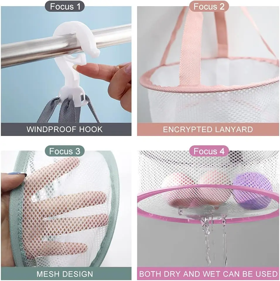 Mesh Drying Basket 360 Degree Rotatable Drying Bag Hanging Dryer for Underwear Socks Makeup Brush Mini Net Pocket Storage Basket 6