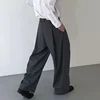 Men's Spring Season Japanese Style Casual Suit Pants Loose Fit Straight Leg Wide Leg Long Pants Luxury Draped Trousers Black 1