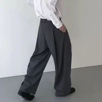 Men's Spring Season Japanese Style Casual Suit Pants Loose Fit Straight Leg Wide Leg Long Pants Luxury Draped Trousers Black 1