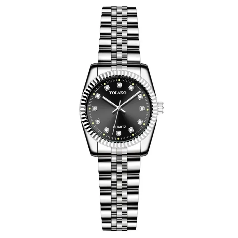 Women's gold inlaid diamond watch with calendar, women's water diamond business steel band quartz watch
