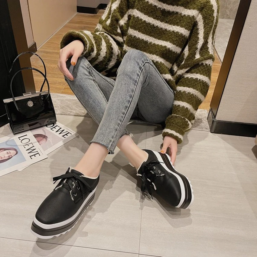 2024 New Synthetic Sock Furry Heels Warm Platform Wedge Boots Women Spring Autumn Shoes Plush Winter Females Ankle Booties