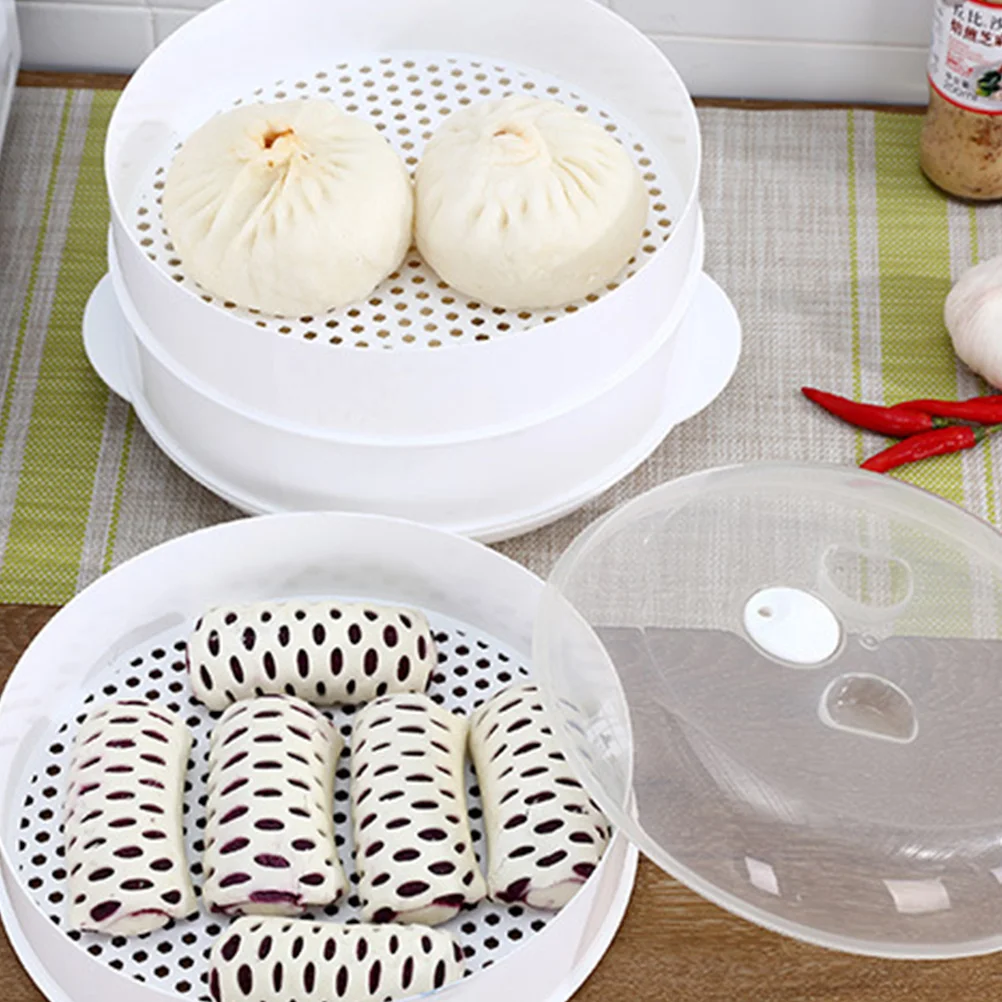 Steamer Basket Dim Sum Steamed Rack Microwave Oven Kitchen Steamer Heats Up With Cover For Food Fish (Single Layer)