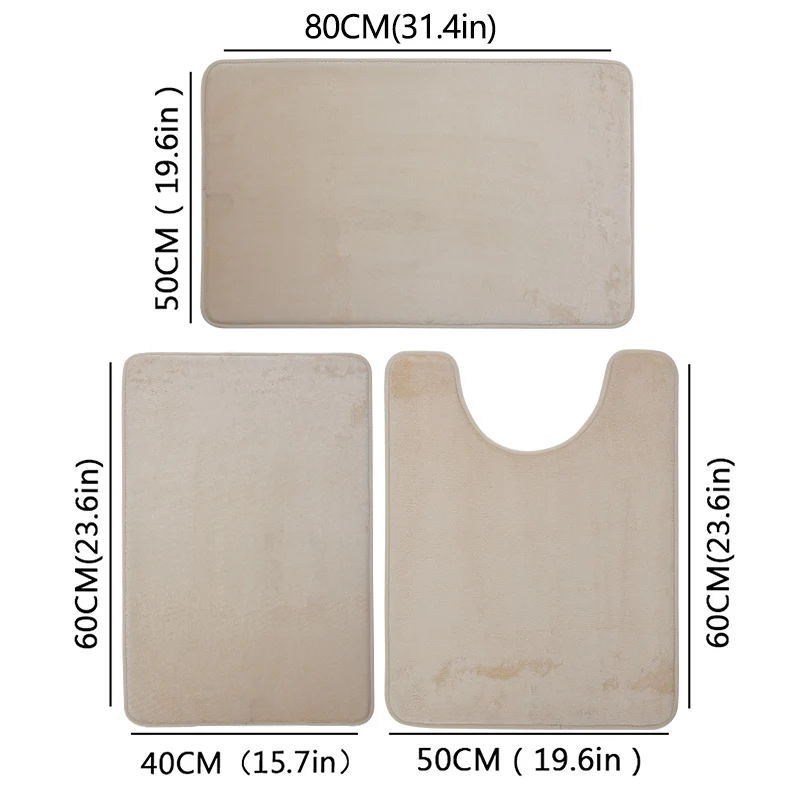 Luxurious Three-Piece Absorbent Bath Mat Set - Non-Slip, Soft, and Comfortable for Bathroom and Laundry Room Floors