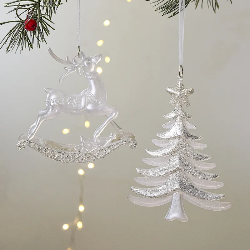 Christmas Tree Hanging Pendants Glitter Crystal Candy Elk Xmas Tree Oranments Merry Christmas Decor New Year White Deer