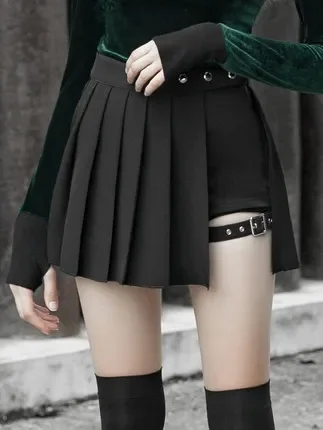 Spring Autumn Gothic Punk Harajuku Women Shorts Casual Cool Chic Preppy Style Black Red Plaid Pleate Skirt Female Shorts Skirts