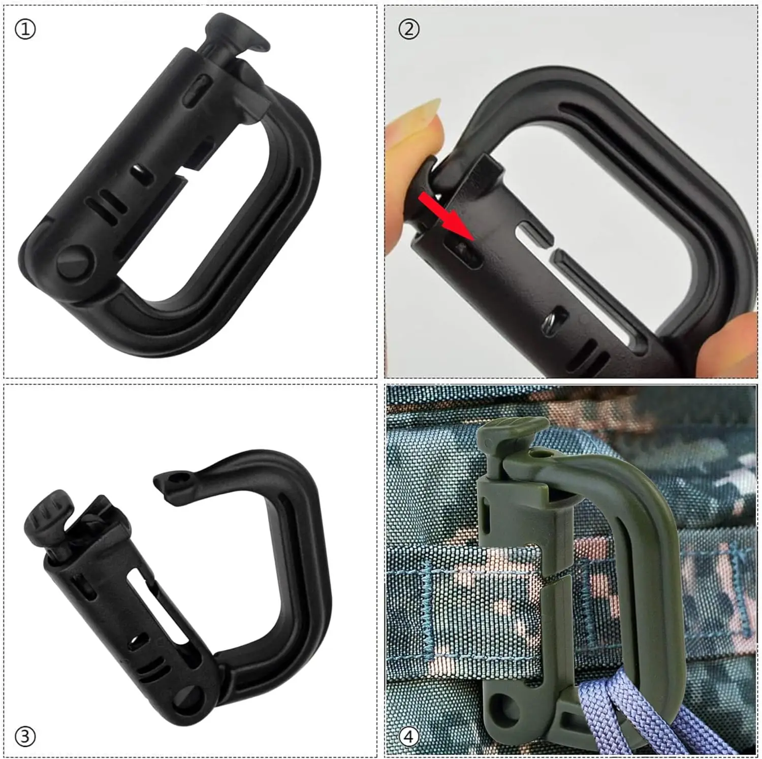 Molle D Ring Clip 10-Pack Tactical Grimlock Carabiners MOLLE