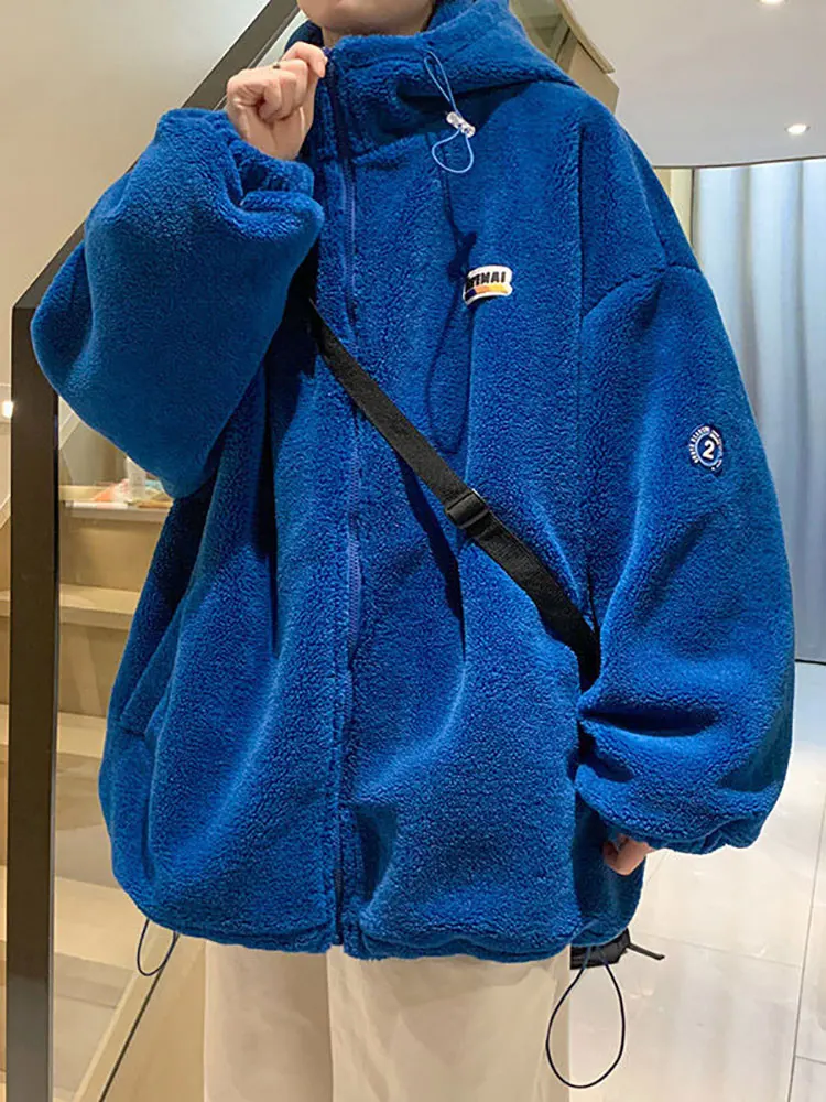 

h Jacket Men Korean Hooded Padded Casual Coat Autumn Winter 2022 New Lamb Wool Fashion Preppy Style Loose Vintage Jacket