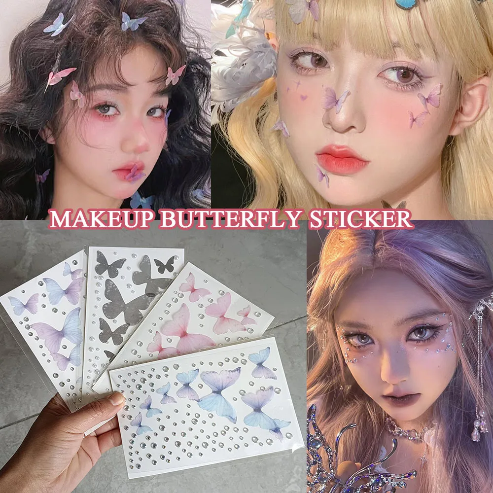 

3D Eyes Face Makeup Temporary Tattoo Self Adhesive Beauty Butterfly Jewels Stickers Festival Body Art Decorations Nail Diamond