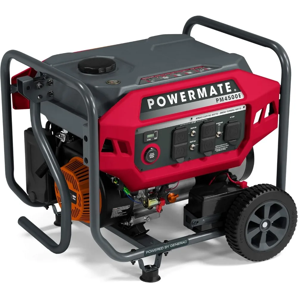 Powermate PM4500E 4,500-Watt Gas-Powered Portable Open Frame Generator Quiet Electric Start Ideal for Home Camping