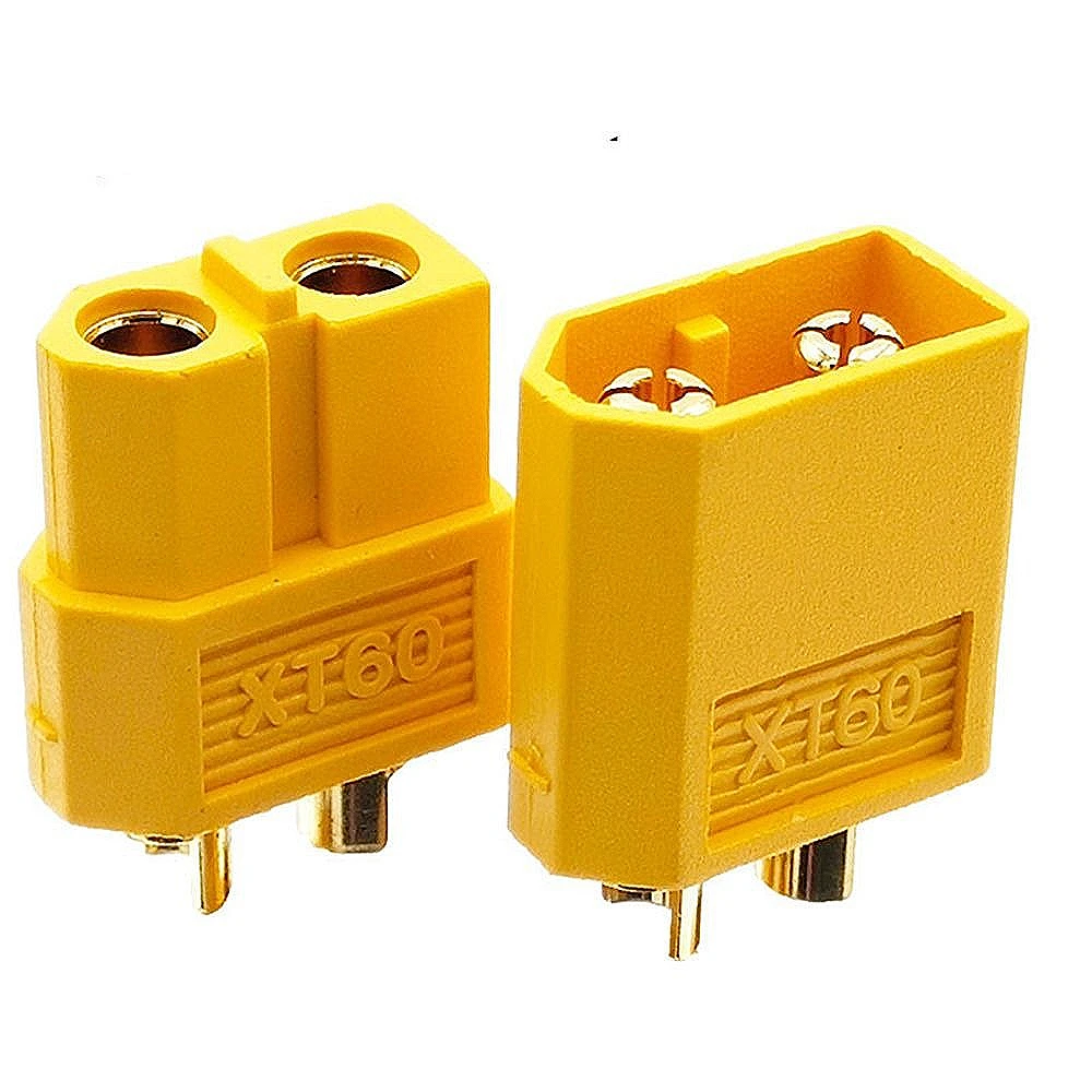 Plusieurs connecteurs XT60 mâle femelle alignés, prêts à être utilisés pour modélisme.