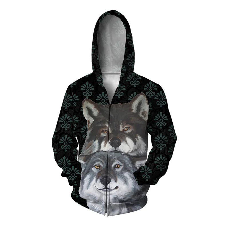 thumbnail image 1 of Sudadera con capucha de vanguardia con estampado 3D para hombre, sudaderas con gráficos de Ghost Wolf Knight, cómodas sudaderas con capucha y cremallera holgadas a la moda, 1 of 5