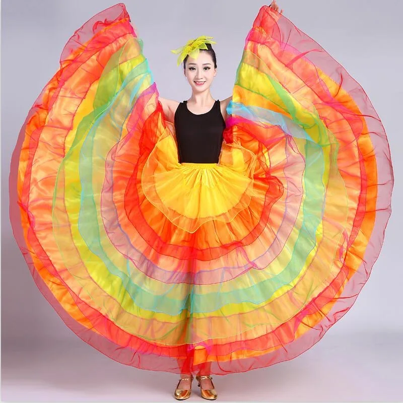 360-720 Women Spanish Flamenco Skirt Smooth Big Swing Lace