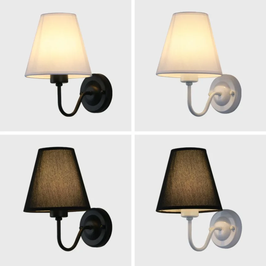 모던 LED 벽 램프, 레트로 E27 크리에이티브 원단 벽 램프, 블랙, 화이트, 구리, 실내 침대 옆, 침실, 거실, 호텔 램프