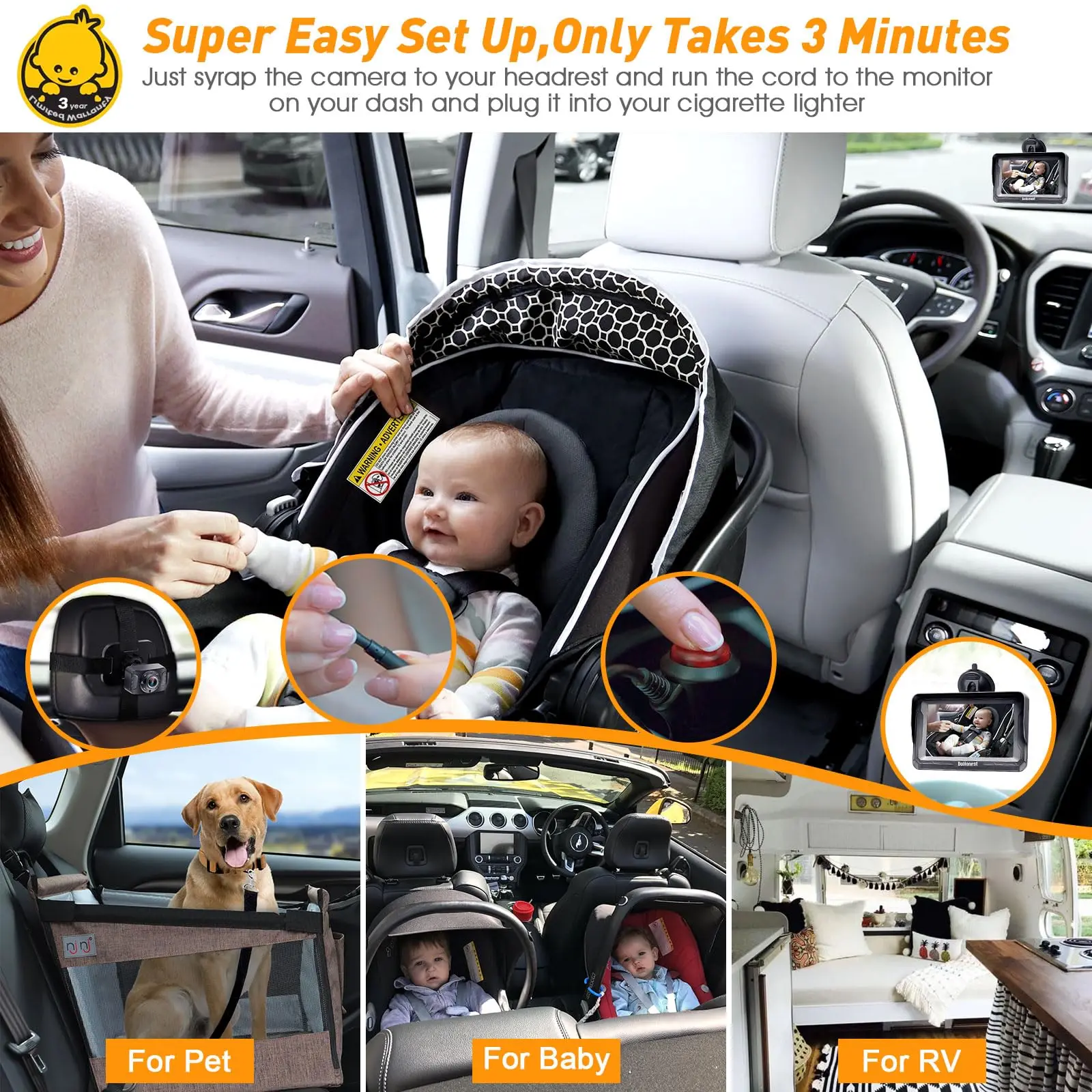 Moniteur Bébé Tiny Traveler Baby Car Camera For Kids, 5