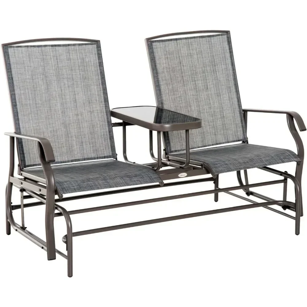 Outdoor Glider Loveseat with Table – Mesh Fabric & Armrests 6
