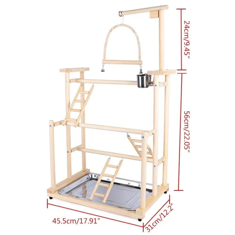 Pet Parrot Playstand Parrots Bird Playground Bird Play Stand Wood Perch Gym Natural Wood Three-layer Rack