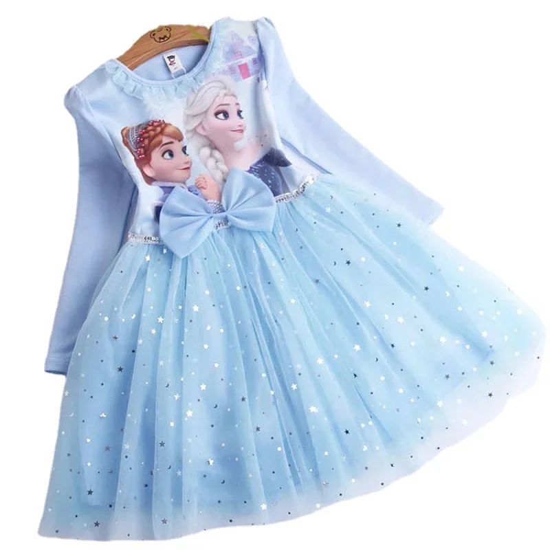 Fall Dresses for Girls Vestidos Frozen Elsa Dresses Birthday Party Long Sleeve Princess Costume Teen Children's Party Clothes