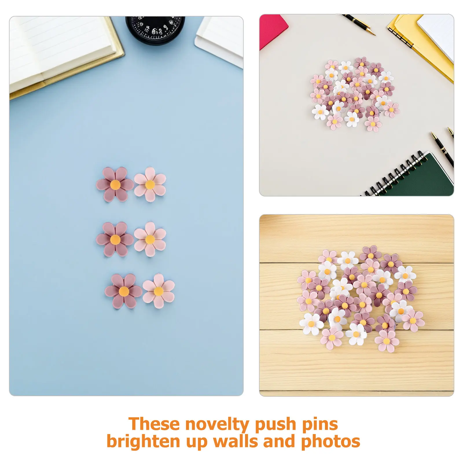 50개입 사실적인 꽃 모양 푸시핀, 코르크보드, 사무실, 교실, 사진 벽, 게시판용 장 플랫 푸시핀