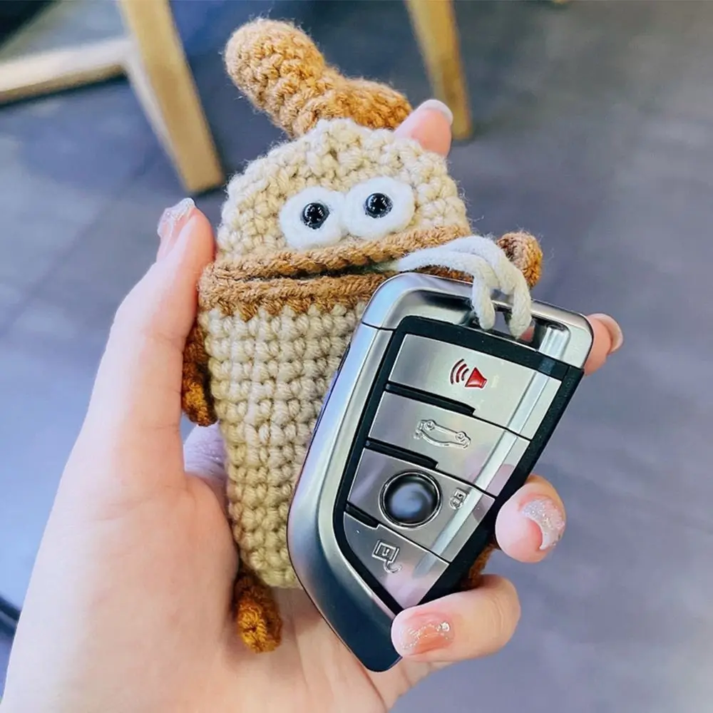 Gift Car Key Clothes Women Key Chain Hand Woven Wool Bag Knitting Case Sausage Mouth Bag Big Mouth Pendant key case key holder key organizer key purse