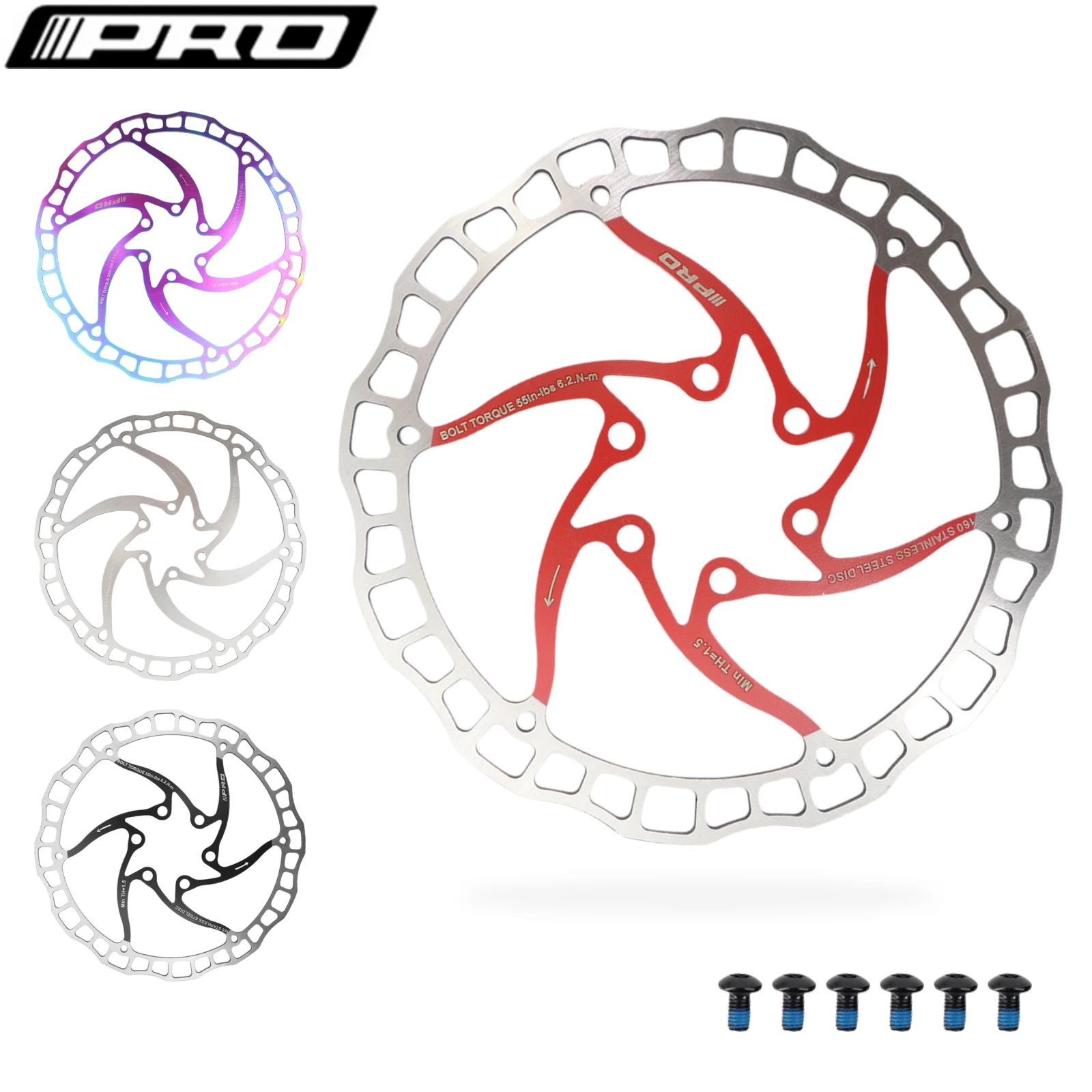 Bike Brake Rotor IIIPRO Oil Slick Balck Red Stainless Steel MTB Road Bike 160 180 203 mm Rainbow Lightweight 6 Bolt G3 Ipro