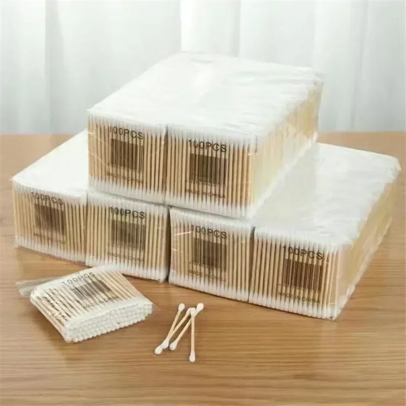 100Pcs Double Head Cotton Bamboo Sticks Cotton Swab Swab Disposable Buds Cotton For Beauty Makeup Nose Ears Cleaning