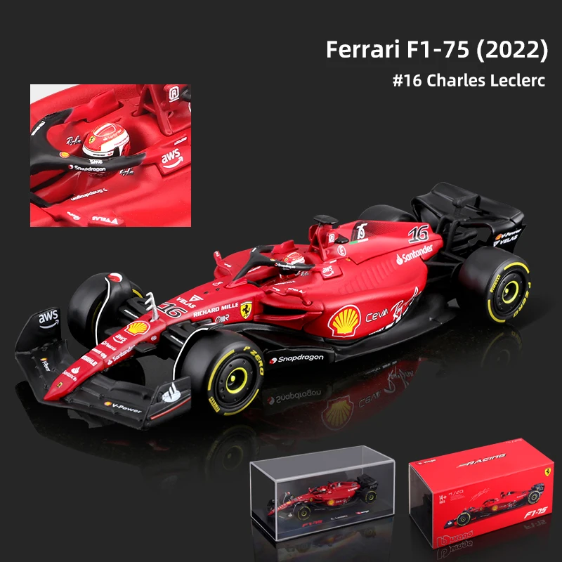 Bburago 1:43 New Style Ferrari 2022 F1-75 #16 Charles Leclerc #55 F1 Racing Formula Static Simulation Diecast Alloy Car Model bburago 2022 f1 car ferrari f1 75 racing 16 leclerc 55 sain 1 43 alloy diecast vehicle model toys gifts for adults