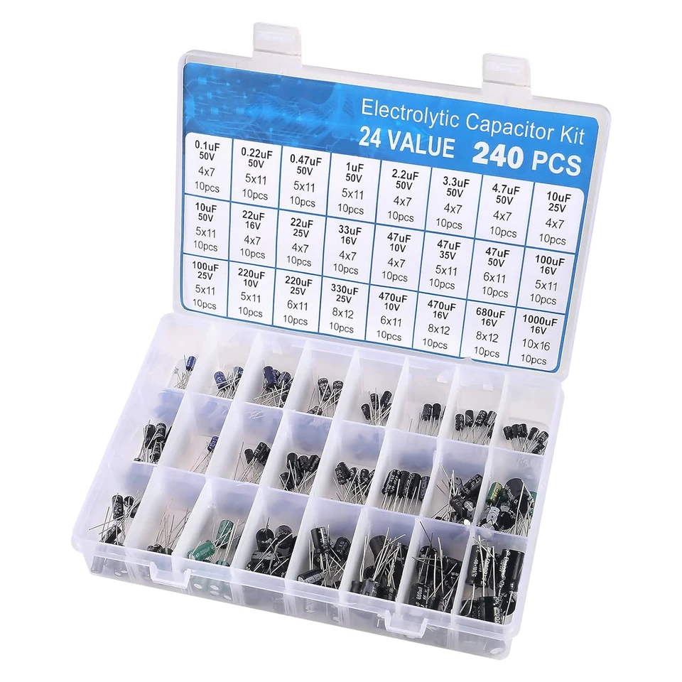 Kit Condensatori Elettrolitici 24 Valori 700pz - Da 0,1uF A 1000uF, 10V-50V, Per Riparazioni E DIY