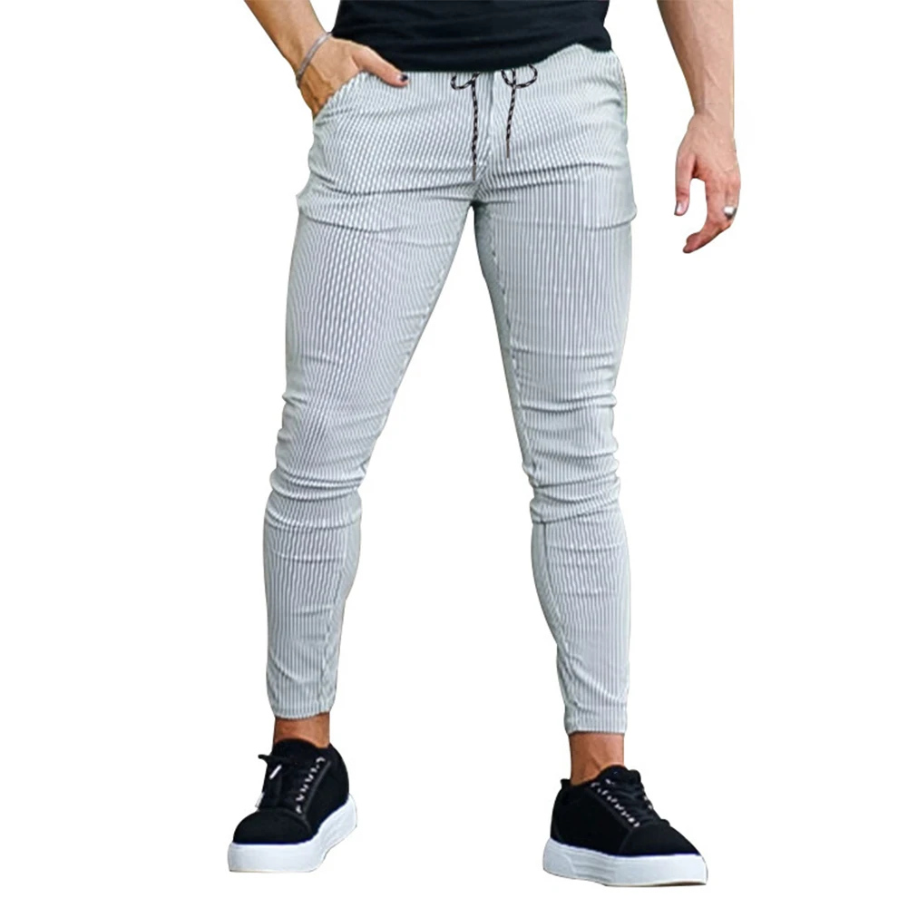 

Men's Drawstring Striped Pants Breathable Outdoor Trousers for Daily and Business Wear (White/Navy Blue/Black/Light gray)
