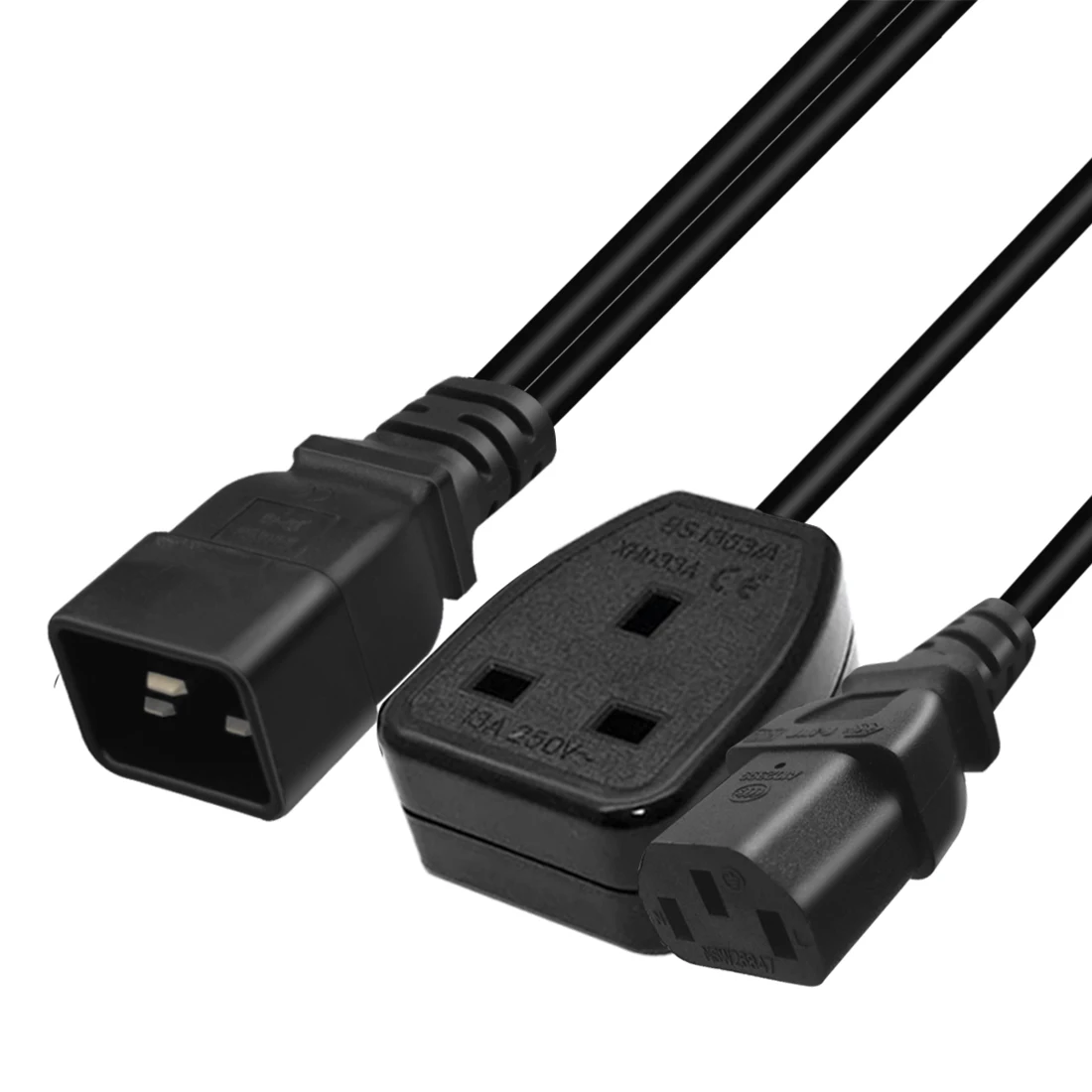 JORINDO IEC320 C20 TO UK + C13 AC power supply one to two conversion line,English standard socket/c13 to PUD/UPS C20 plug