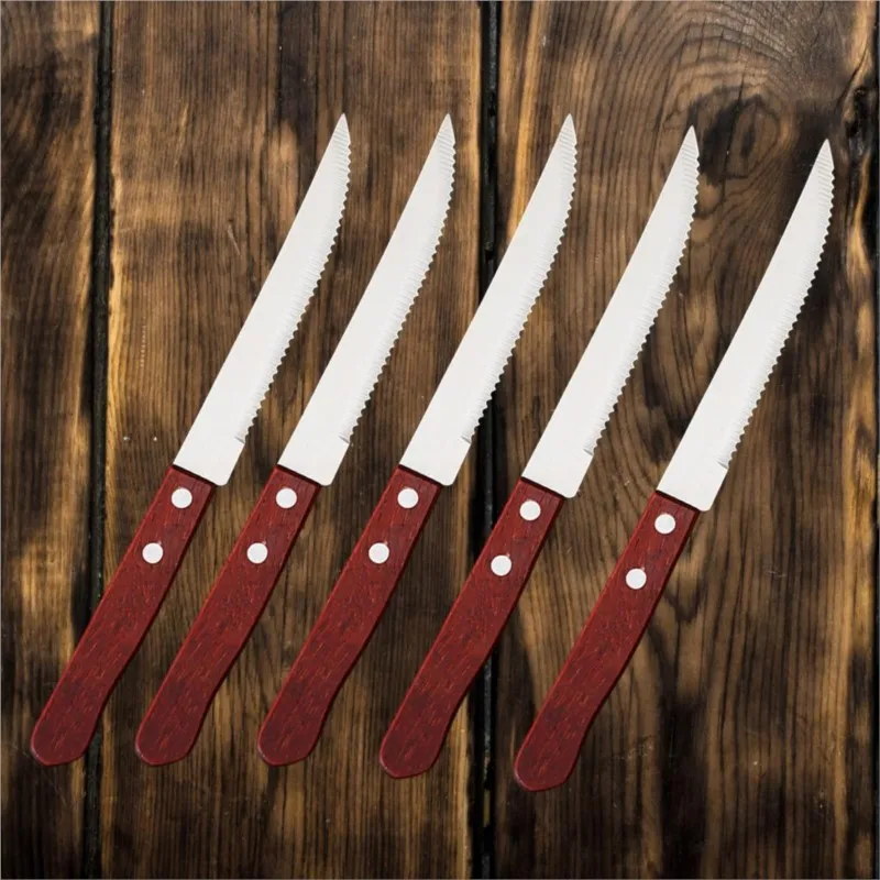 120PcsStainlessSteelSteakKnifeWoodenHandleDinnerSharpSteak