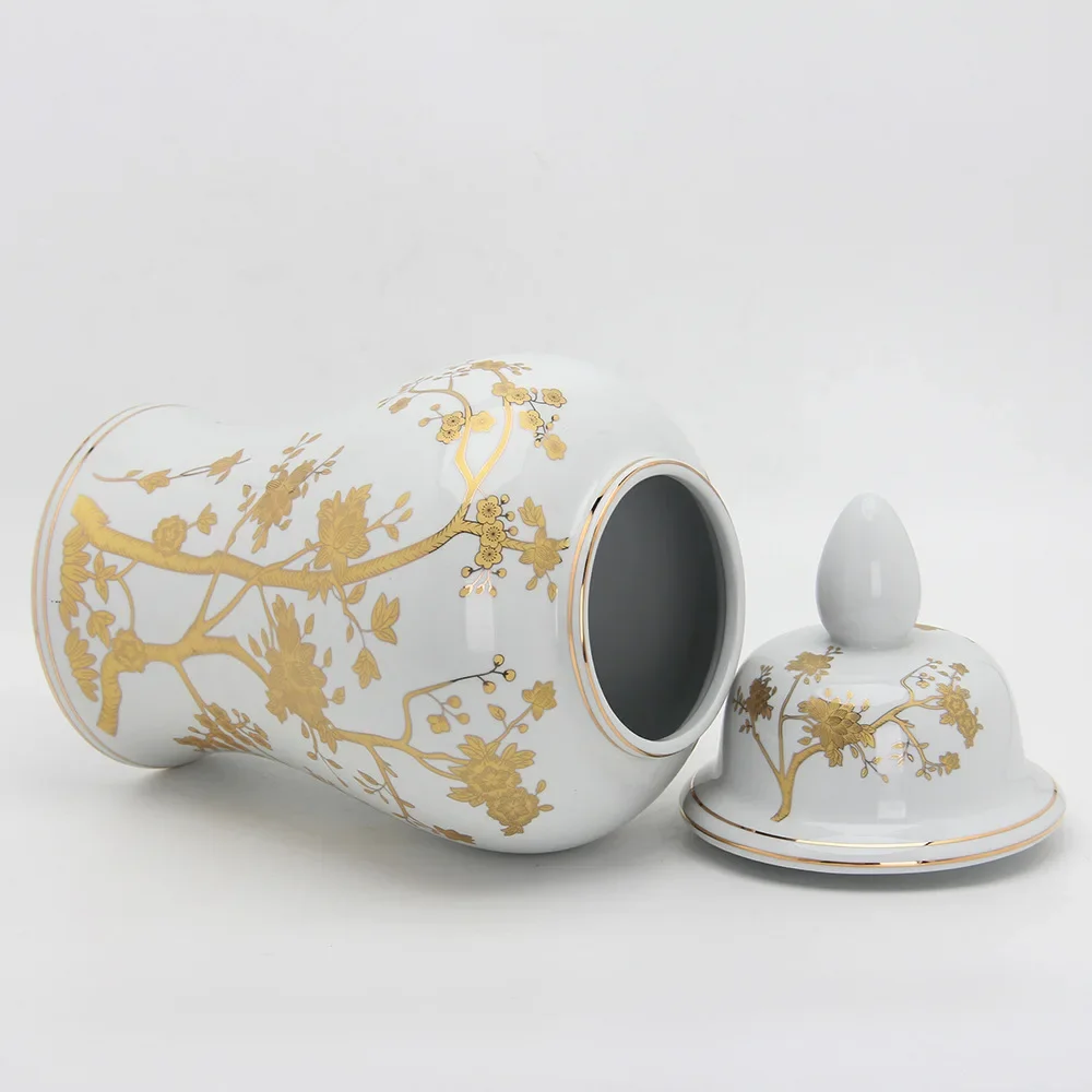 Gold-plated Flower Ceramic Ginger Jar White Ceramic Storage Jar Crafts Ornaments Flower Arrangement Decorative Jar Ornaments 3