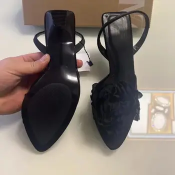 TRAF Sexy Black Heels Women Summer Party Pointed Toe High Heeled Sandals Elegant Floral Slingback Pumps Fashion Stiletto Shoes - Image 4