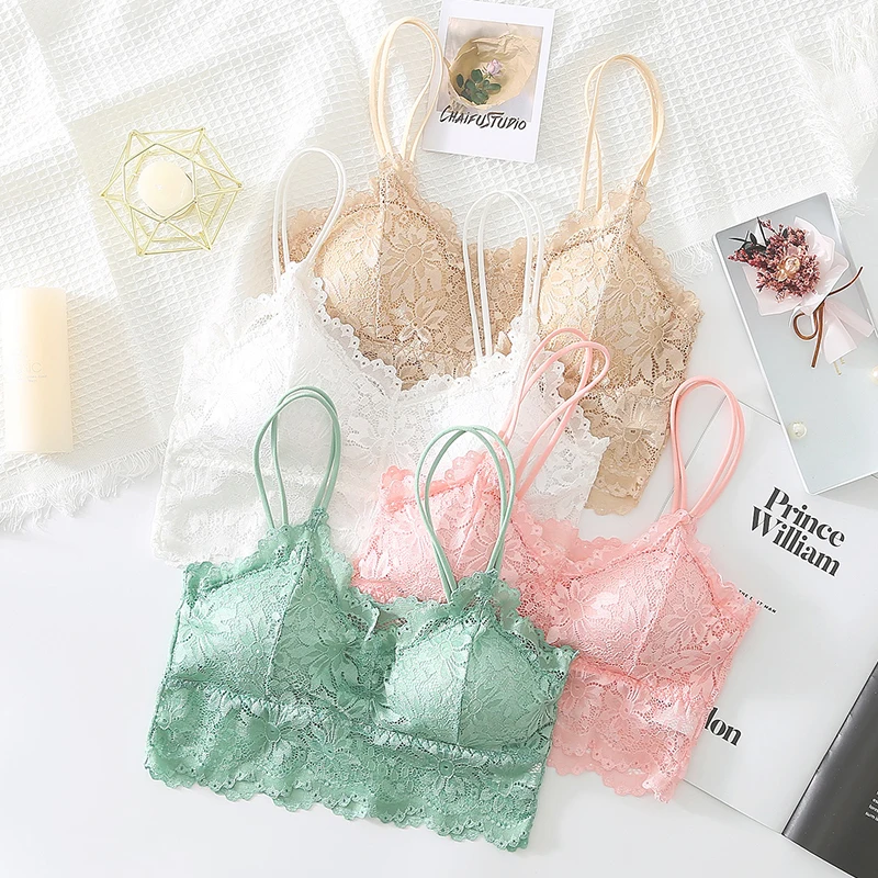 

New Women Lace Bras Top Comfortable Bralette Solid Color Sexy Underwear Vest Female Hollow Out Wireless Lingerie Seamless Bra