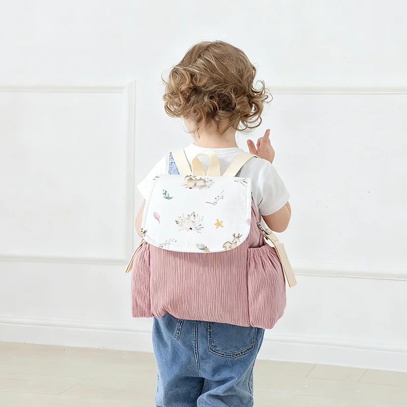 Zaino per Bambini in Corduroy, Borsa Scolastica per Asilo, Zaino Antismarrimento per Bambini di 1-2 Anni - immagine 3
