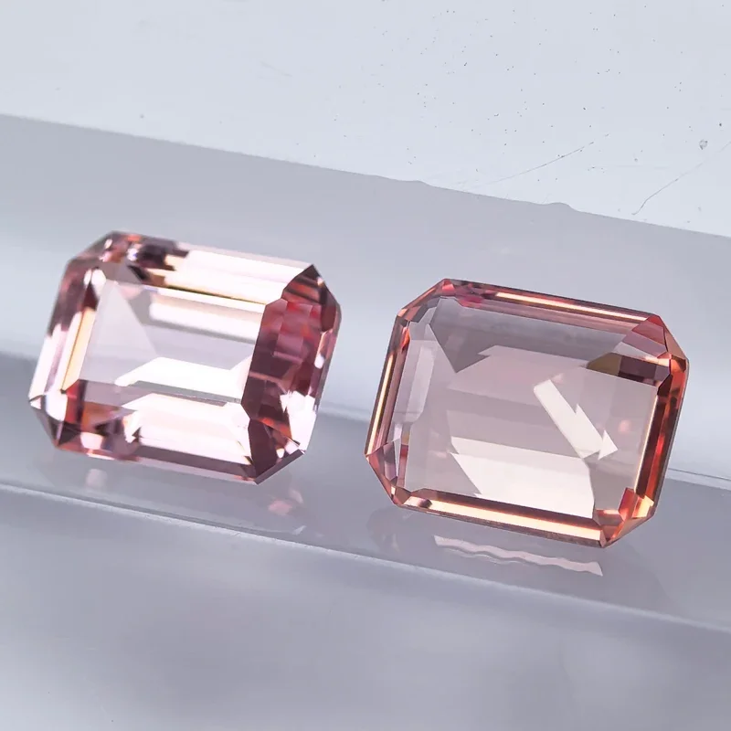 Lab Grown Sapphire  Emerald Cut Sunrise Pink Color Gemstone for Charms DIY Ring Necklace Materials Selectable  AGL Certificate