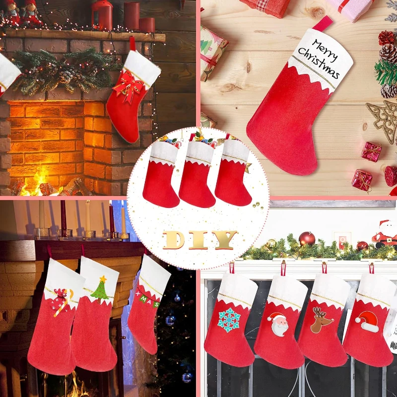 12-60PCSChristmas Stockings Stuffer Xmas Tree Home Fireplace Hanging Socks Gift Candy Bag 2026 New Year Party  Decoration