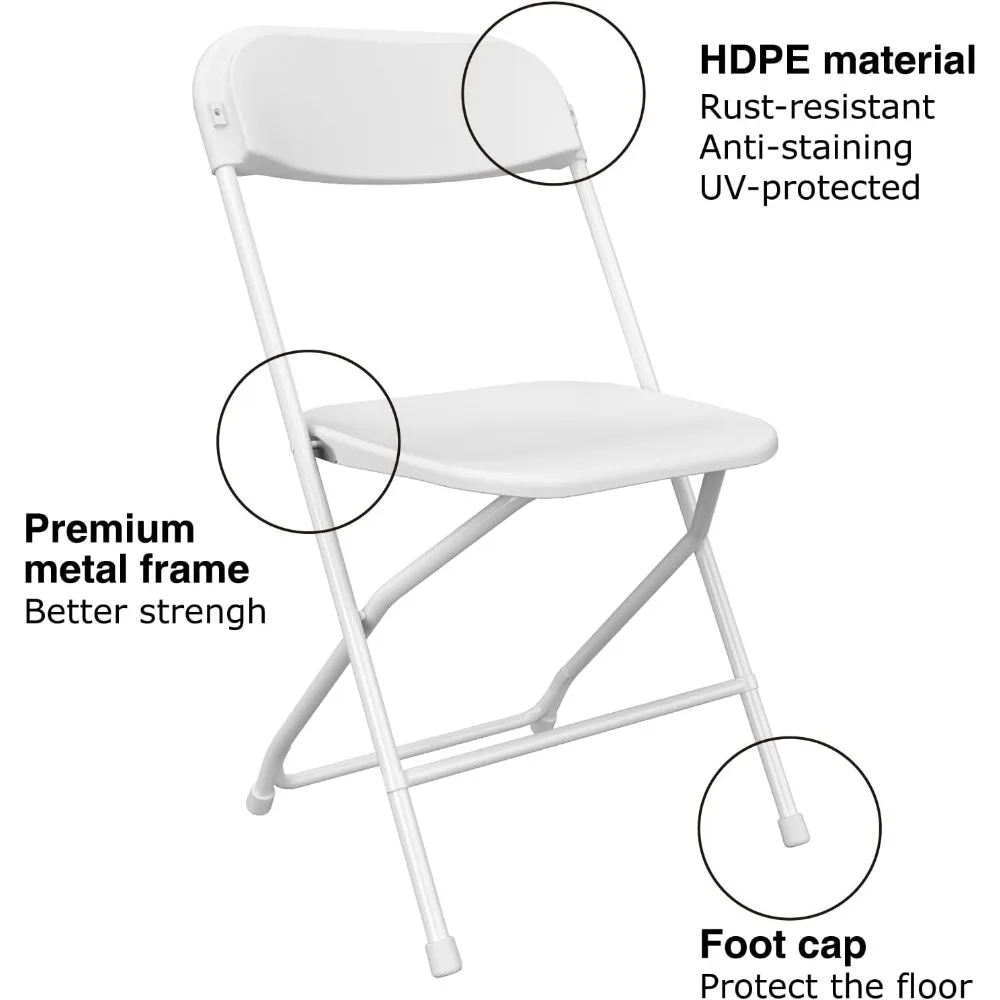 10 Pack Folding Chairs, Portable Party Plastic Chairs, Stackable Commercial Seats with Steel Frame, 350lbs Capacity 3